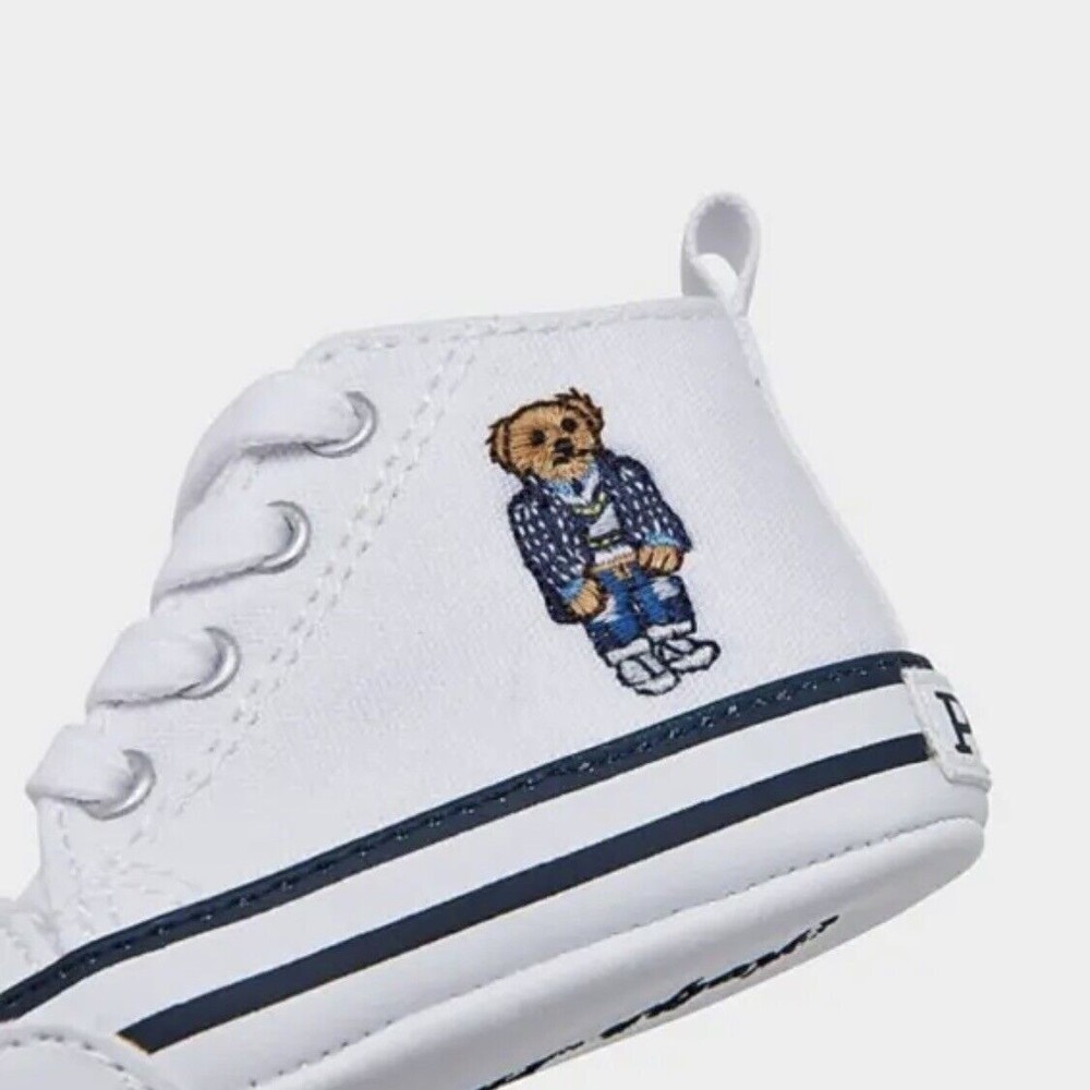 Polo Ralph Lauren Hamptyn Basketball Bear Hi Top Sneakers White Infant - Picture 4 of 6